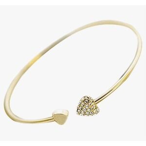 Gold Tone Heart Bangle Bracelet with‎ Rhinestone Accent Women's Jewelry